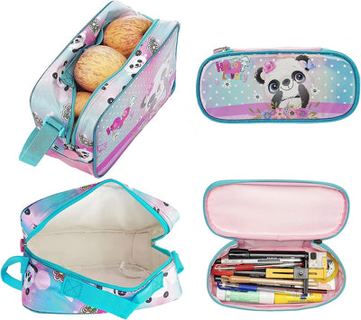 HTgroce Schultaschen für Mädchen Cute Panda Print & brotdose für Schulkinder Jungen Mädchen Lunch Bo