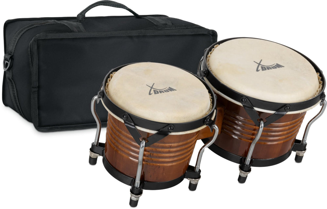 XDrum Bongos Pro Tobacco - 2 Trommeln mit 6,5" (17 cm) und 7,5" (20 cm) Durchmesser - Bongotrommeln