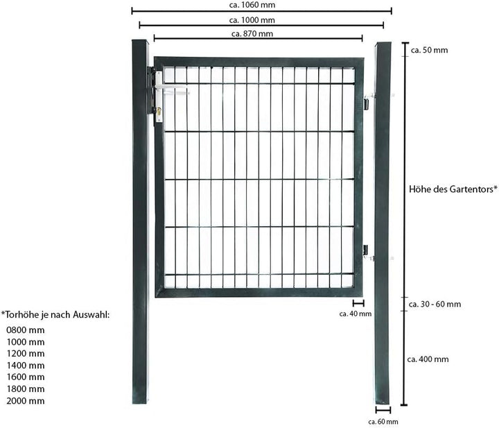HOME DELUXE - Gartentor PORTARIUS - Anthrazit, Höhe 140 cm - inkl. Griff, Schloss und Schlüssel I Ga