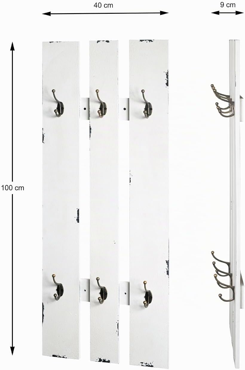 HAKU Möbel Wandgarderobe, MDF, weiss, B 40 x T 9 x H 100 cm Weiss 40 x 9 x 100 cm, Weiss 40 x 9 x 10