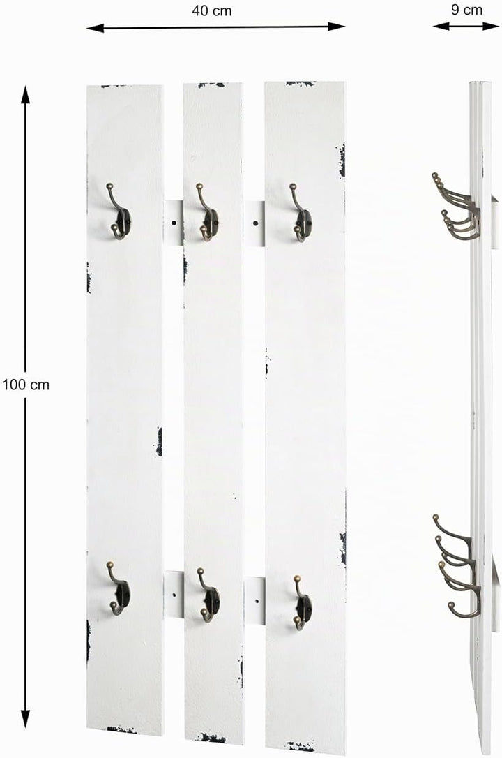 HAKU Möbel Wandgarderobe, MDF, weiss, B 40 x T 9 x H 100 cm Weiss 40 x 9 x 100 cm, Weiss 40 x 9 x 10