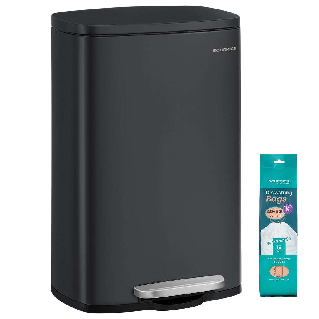 SONGMICS Mülleimer Küche, 50 Liter, Abfalleimer, Treteimer, mit Deckel, Softclose, Fusspedal, Stahl,