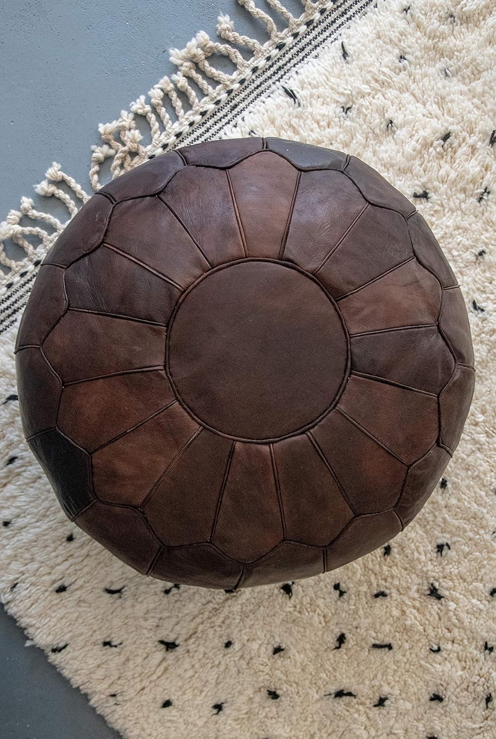 Poufs&Pillows Marokkanischer Echtleder Pouf - Braun - Handgefertigt - gefüllt geliefert - Ottoman Si