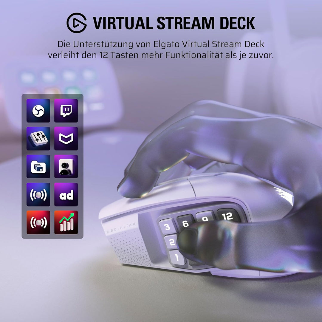 Corsair Scimitar Elite Wireless SE MMO Gaming Maus – 33.000 DPI, 16 Programmierbare Tasten, Einstell