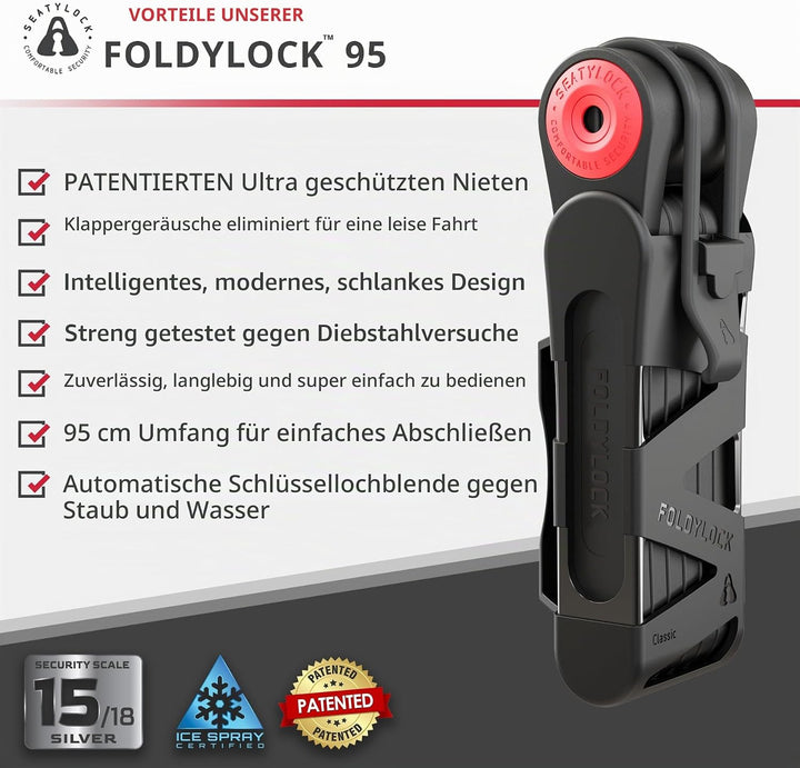 FoldyLock 95 Fahrradschloss mit Schlüssel – Patentiertes Faltschloss mit Halterung - Testsieger Sold