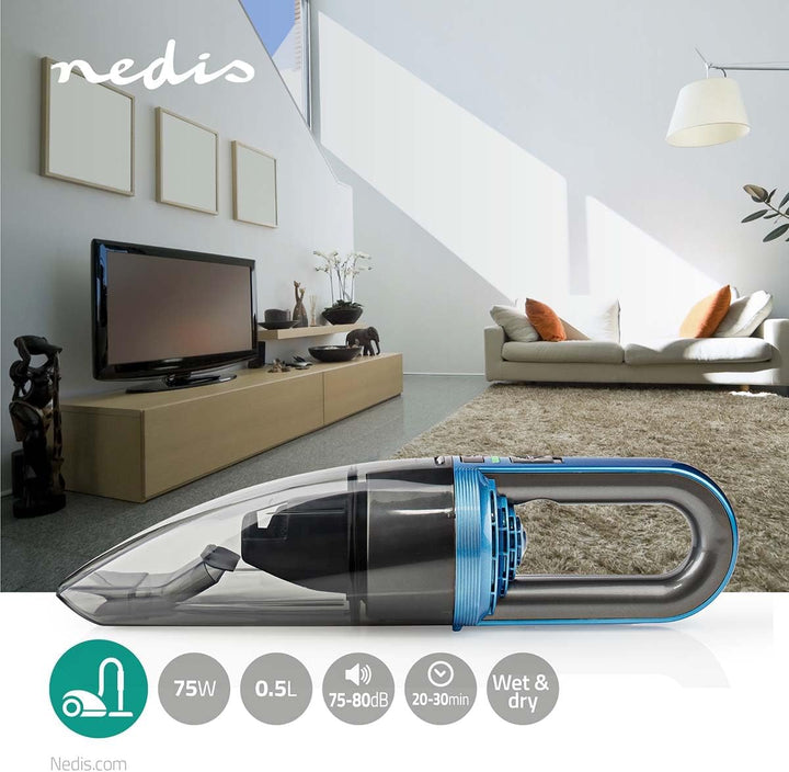 NEDIS Handstaubsauger - 75 W - Wiederaufladbar - Nass/Trocken - Li-Ion - Blau/Grau