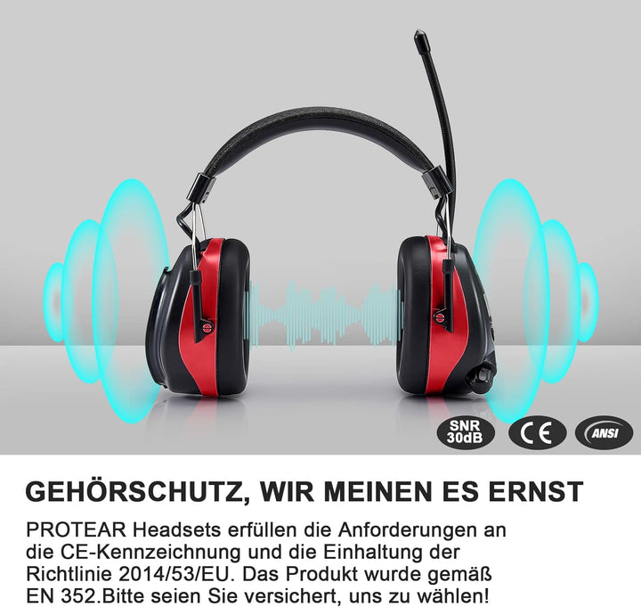 PROTEAR Gehörschutz mit Radio und Bluetooth, FM / AM-Digital-Radio, Sicherheits-Ohrenschützer für Ar
