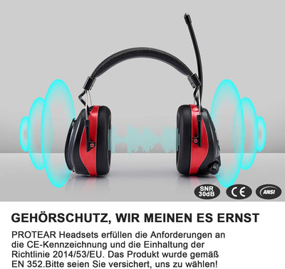 PROTEAR Gehörschutz mit Radio und Bluetooth, FM / AM-Digital-Radio, Sicherheits-Ohrenschützer für Ar