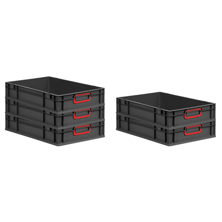 PROREGAL SparSet 5x Eurobox NextGen Color | HxBxT 12x40x60cm | 23 Liter | Griffe rot geschlossen | S