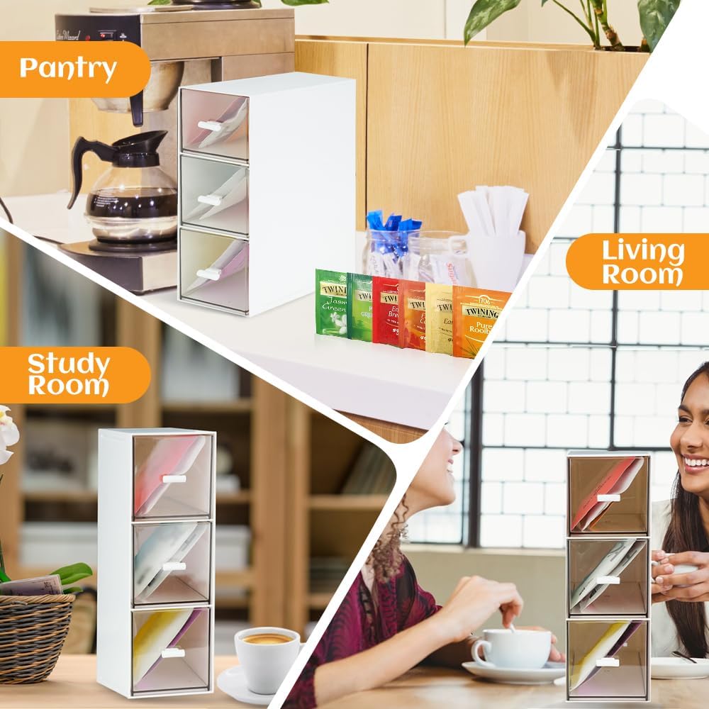 DIBALIYI 2PCS Kunststoff Organizer mit Schubladen, Klarer Deckel Schubladenbox Stapelbar, Tee Aufbew