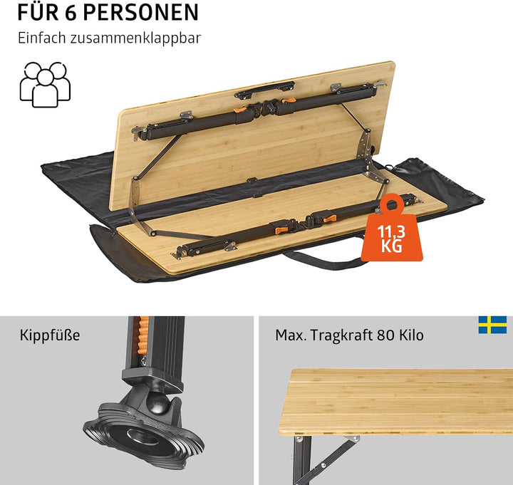 Campout Campingtisch 100 x 72 x 70 cm - Klappbarer Gartentisch - Klapptisch - 3-Fach Höhenverstellba