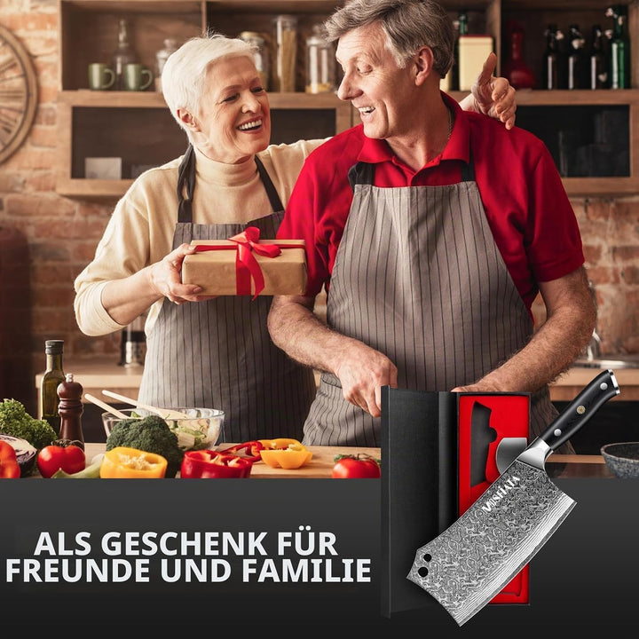 MOSFiATA Damast Hackmesser 7 Zoll, Kochmesser Klassik Chinesches Küchenmesser, Damastmesser Kochmess
