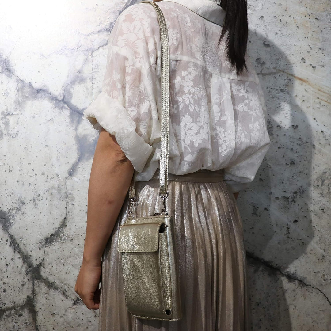 SH Leder Damen Handytasche Umhängetasche Geldbörse Multifunktion Beutel aus Echtleder Verstellbar Sc