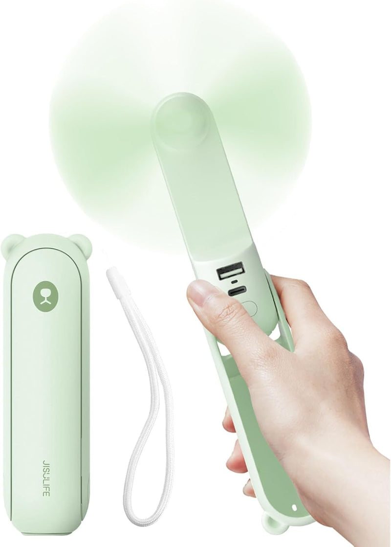 JISULIFE Handventilator Mini Ventilator 3 IN 1, mit 4500 mAh Powerbank USB Akku Klein Ventilator, Ba