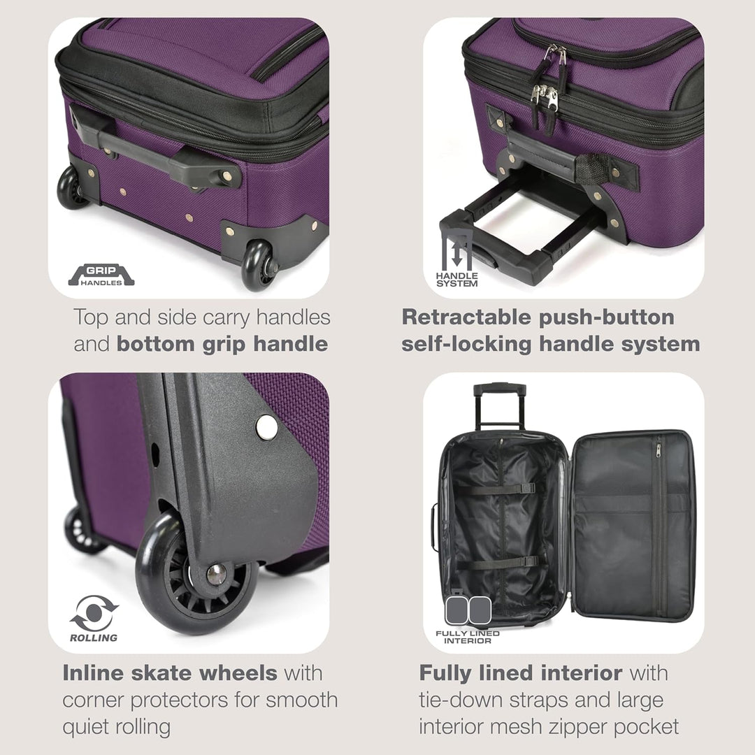 U.S. Traveler Rio Handgepäck-Set aus robustem Stoff, erweiterbar, violett, 2 Wheel, Rio Reisegepäck-