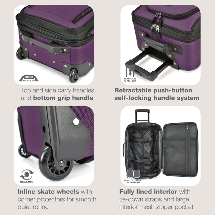 U.S. Traveler Rio Handgepäck-Set aus robustem Stoff, erweiterbar, violett, 2 Wheel, Rio Reisegepäck-