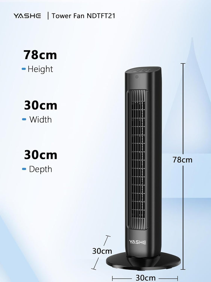 YASHE 80cm Turmventilator mit Fernbedienung, Leiser Standventilator ohne Rotorblätter mit 28 dB, 3 G