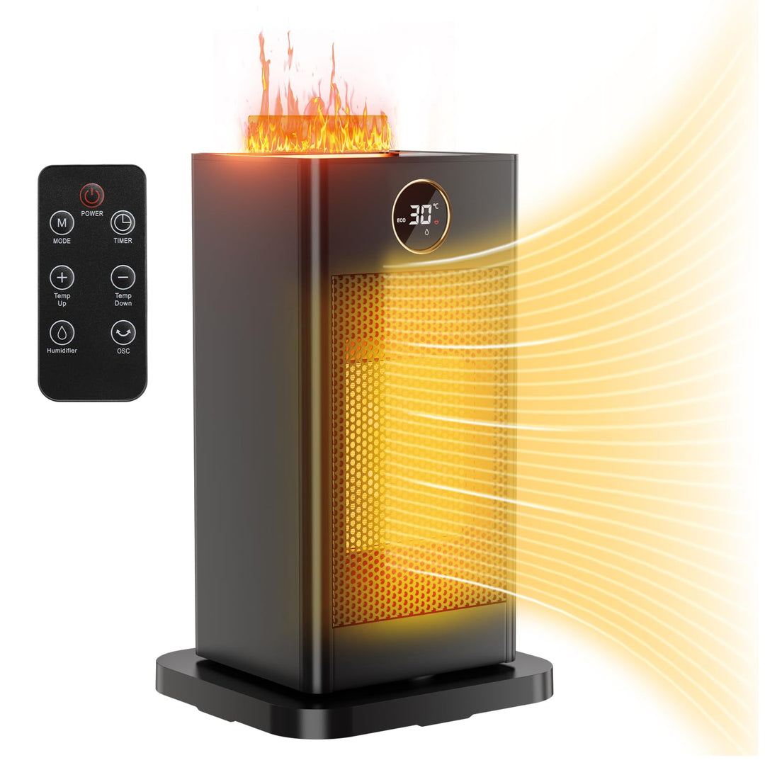 LIFERUN Keramik Heizlüfter Energiesparend mit Luftbefeuchter led Flammenlicht, Leise, 2S Wärmt Schne