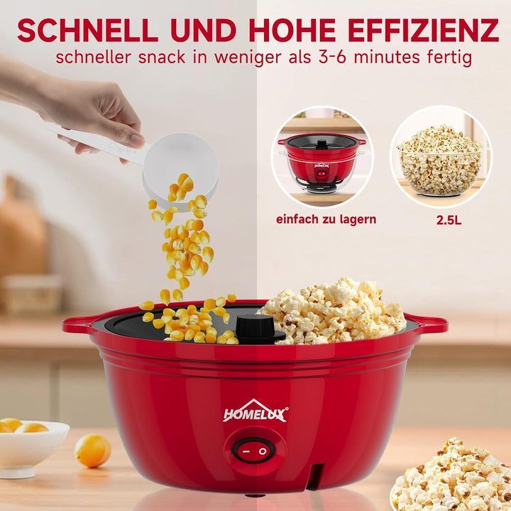 HOMELUX Popcornmaschine Popcorn Maker 450W Mini Popcorn Maschine mit Messlöffel Antihaftbeschichtung