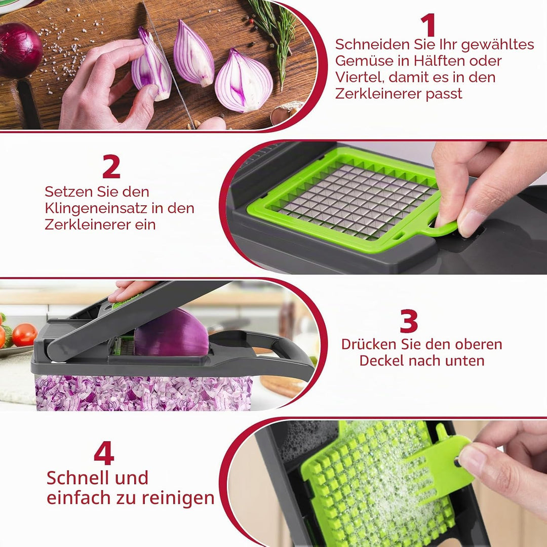 MAIPOR Gemüseschneider, Pro Zwiebelzerkleinererer, multifunktionaler 13-in-1 Lebensmittelzerkleinere