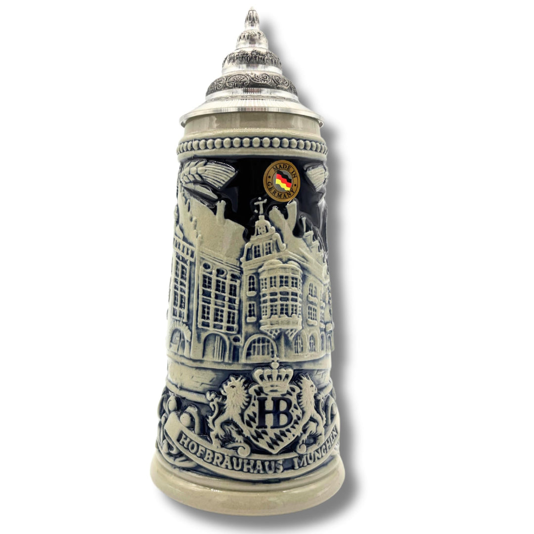 Reliefkrug Bierkrug Original "Hofbräuhaus" (0,5l, grau/blau) | Handarbeit Steinkrug | Bierbecher| Ma