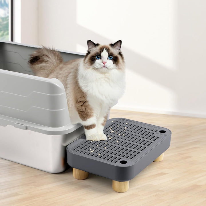 Erhöhte Katzenklo-Rampe, Katzentreppe mit Holzfüssen, Katzenstreu-Filterpedal für automatische selbs