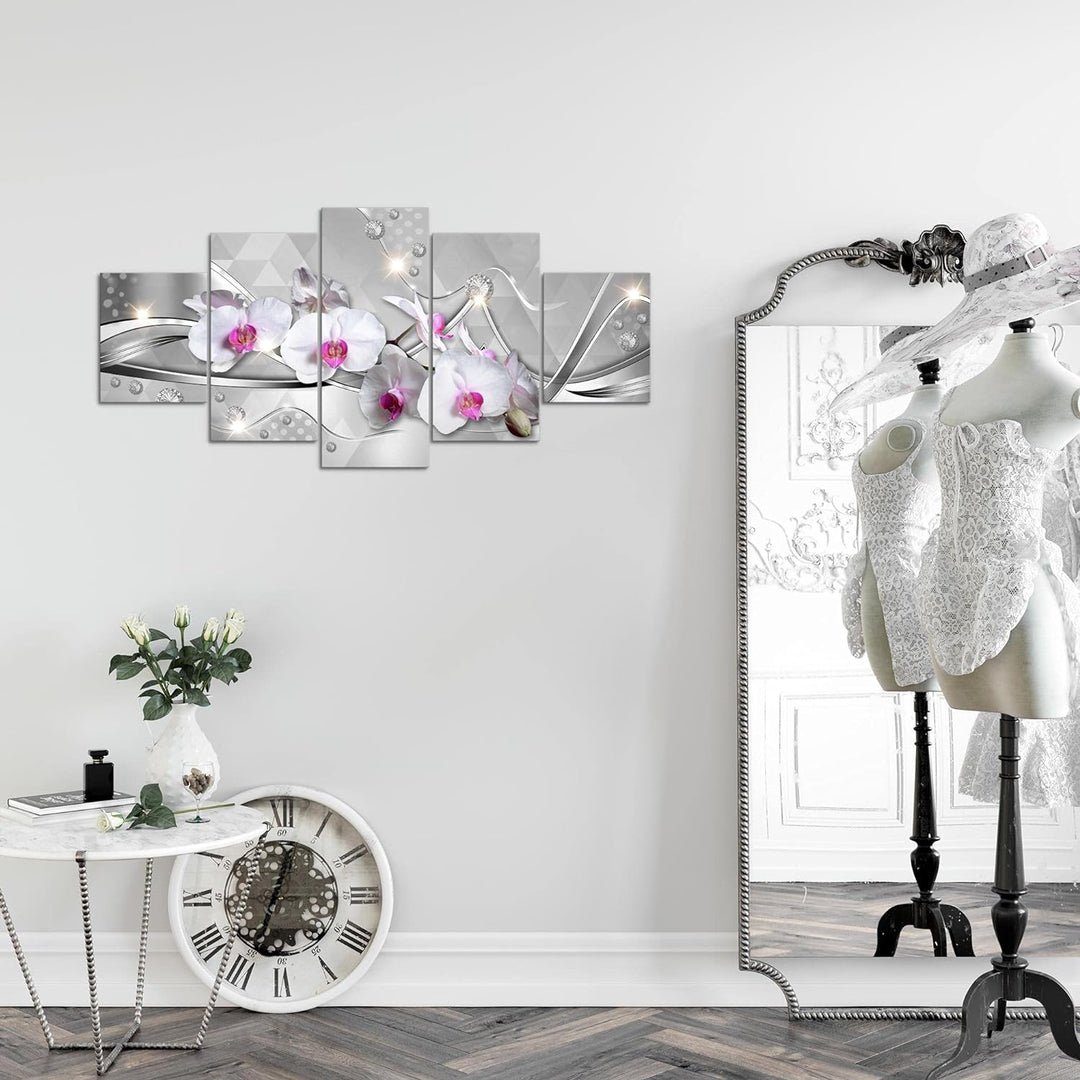 Runa Art Wandbilder Blumen Orchidee 5 Teilig Bild auf Vlies Leinwand Deko Wohnzimmer Abstrakt Grau V