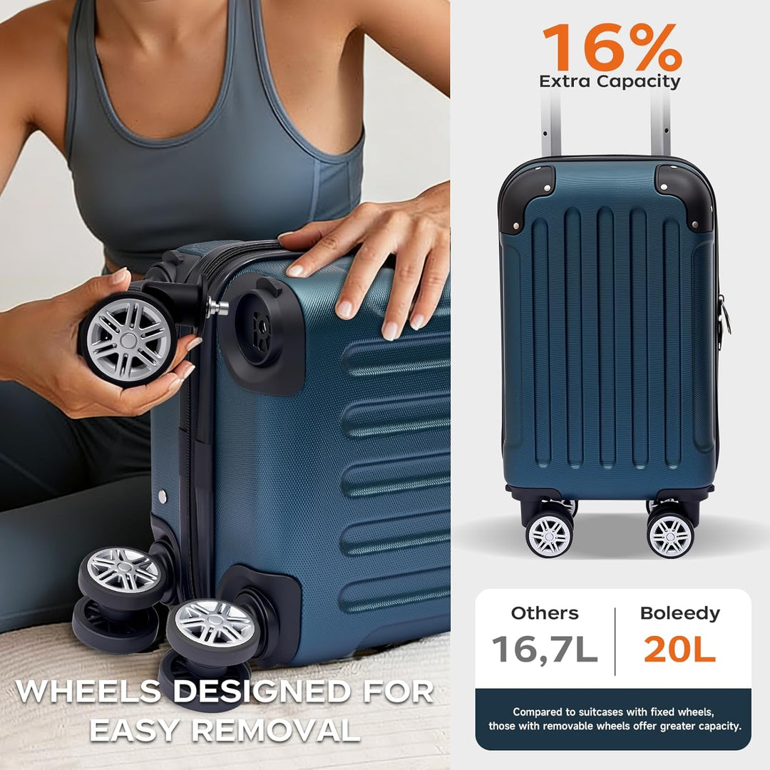 Boleedy Handgepäck Koffer, 40X25X20cm, Leichter Trolley Reisekoffer, Hartschalen Koffer, Luggage Set