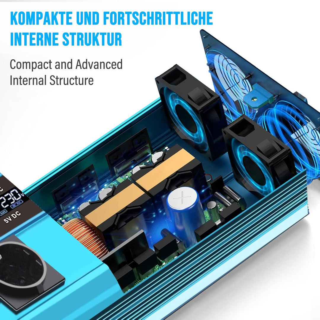 Yinleader 2600W /5200W Wechselrichter 24V auf 230V Reiner Sinus Spannungswandler mit LCD-Display, 3