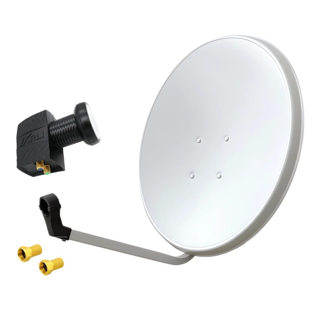 60cm HD Sat Anlage Twin LNB + 2 F-Stecker Digital 2 Teilnehmer Antenne Weiss UHD 4K + 2x F-Stecker,