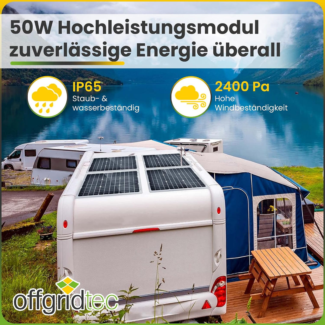Offgridtec Solar Bausatz Basic Starter, Solarmodul Laderegler Kabel, 50 W, 12 V, 002645 50W Modullei