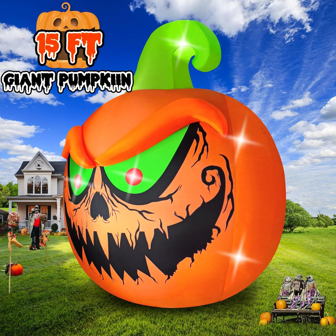 Kalolary 15Ft Halloween Aufblasbare Dekoration - Riesiger Kürbis Mit Grün-Roten Augen für Innen und