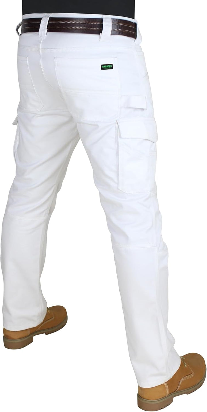 HASHOOB Herren Arbeitshose Maler Dekorateure Weisse Cargohose Pants Weiss-8 36W / 34L, Wei&#xDF;-8 3