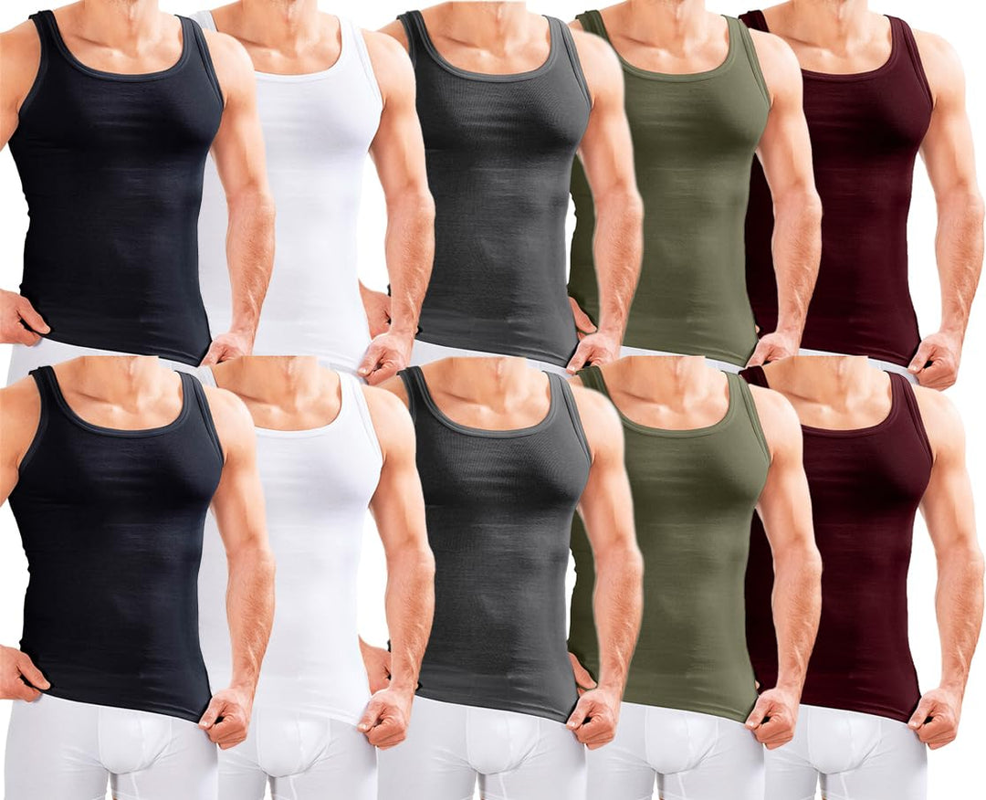 MERISH Herren Unterhemd 5er Pack Tank Top Feinripp Baumwolle 400 L 400b-10 Mix2 10er Set, L 400b-10