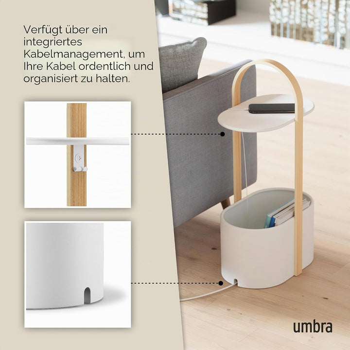 Umbra Bellwood Beistelltisch mit Ablagefläche und Kabelkanal, Stahl/Bugholz, Weiss/Natur Weiss / Nat