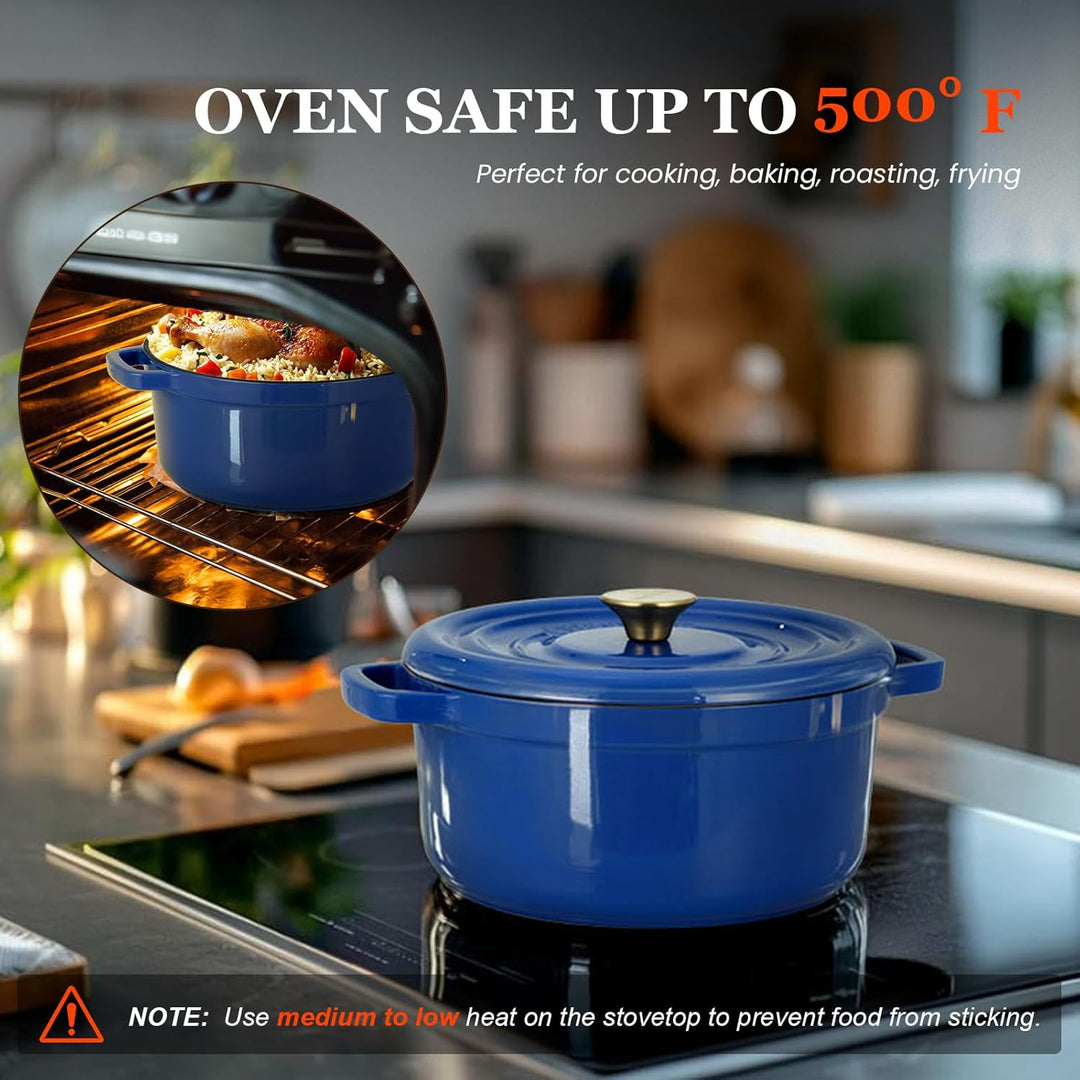 Overmont Bräter Emailliert Gusseisen Topf - Dutch Oven 26cm backofengeeignet mit Deckel und Kochbuch