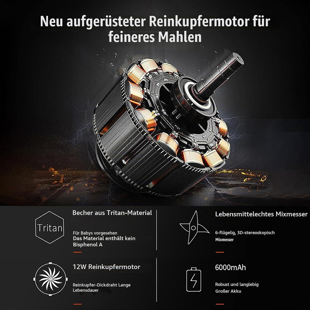 Smoothie Maker to Go, 700ml Tragbarer Mixer, Portable Blender mit 6-Klingen Edelstahl, Mini Mixer fü