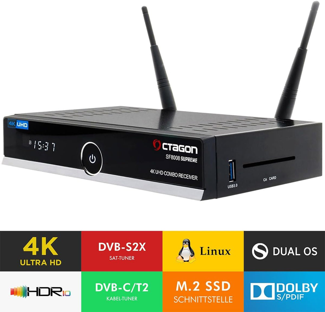 OCTAGON SF8008 UHD 4K Supreme Combo Receiver + NONIC HDMI Kabel, Sat- Kabel- & DVB-T2 Receiver, E2 L