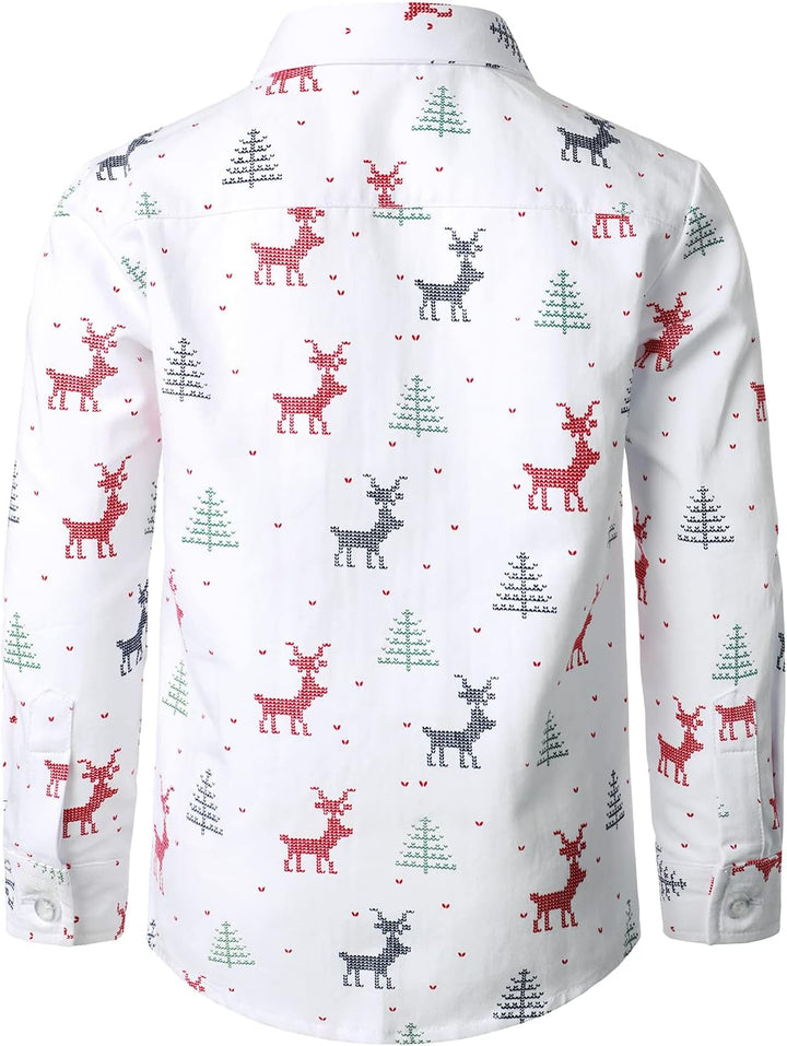JOGAL Herren Funky Christmas Print Weihnachtsmann Hemd Langarm Button Up Freizeithemd Grosse Jungs 6