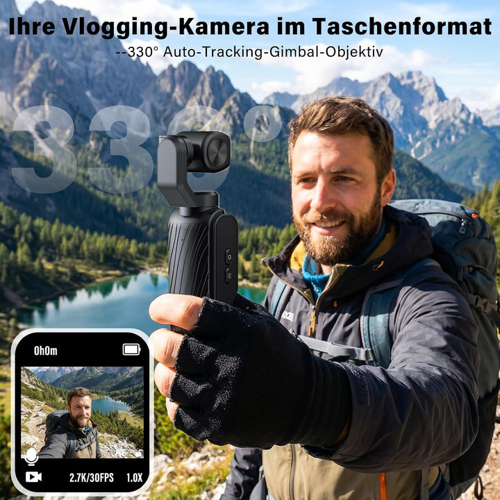 Action Kamera 4K, Vlog Kamera mit 1,72-Zoll-Sensor und 2-Achsen Stabilisierung, Touchscreen Digitalk