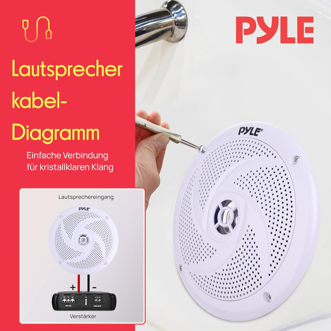 Pyle Marine Speakers - 6.5 Inch 2 Way Waterproof and Weather Resistant Outdoor Audio Stereo Sound Sy