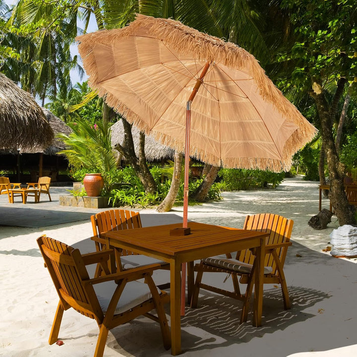 GOPLUS Sonnenschirm Hawaii, Ø 175 cm Sonnenschirm Stroh um 30° knickbar, Strandschirm mit PP-Stroh &amp;