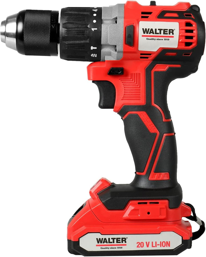 WALTER Li-Ion Akku-Schlagbohrschrauber Brushless 20V, 16 Drehmomentstufen, LED-Arbeitsleuchte, inkl.
