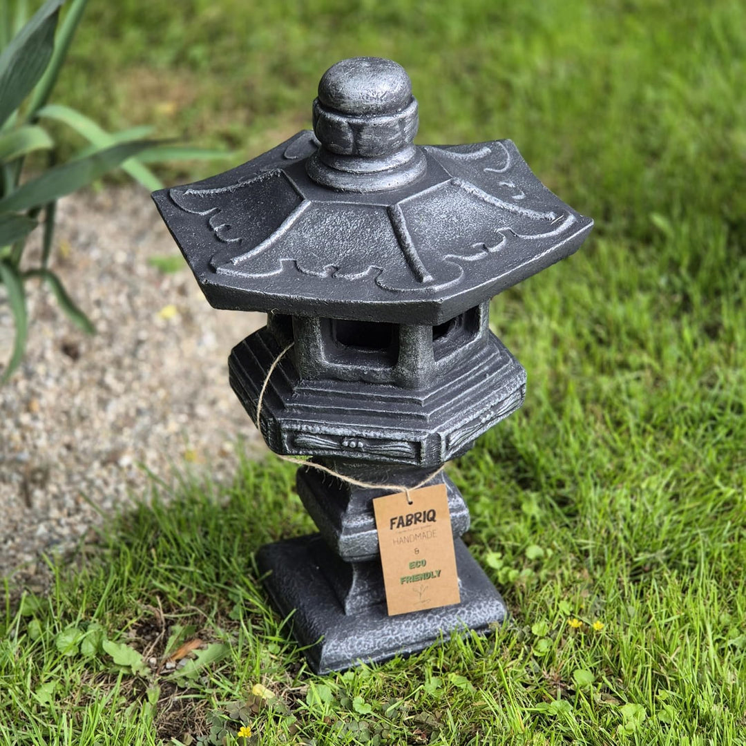 FABRIQ Japanische Laterne Yukimi-Doro 42 cm Silver – Wetterfeste Steinlampe – Frostsicher – Dekorati