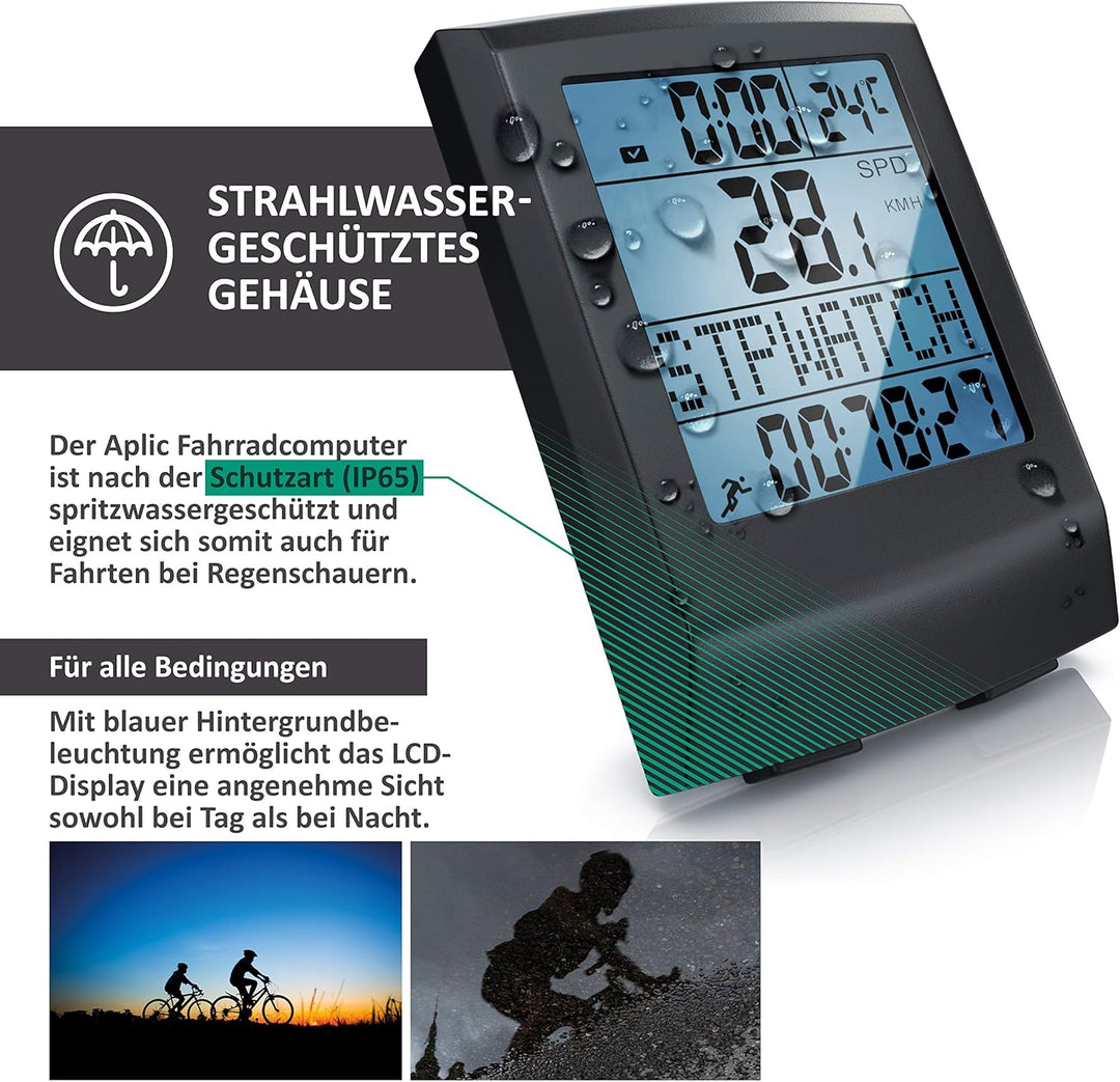 Fahrradcomputer kabellos - Fahrradtacho - Radcomputer - Tachometer - 13 Funktionen - Temperaturanzei