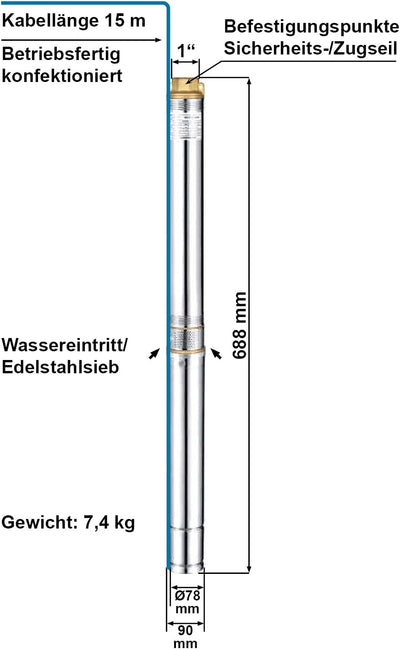 3"/ 4" Zoll - Brunnenpumpe Tiefbrunnenpumpe Tauchdruckpumpe Rohrpumpe Gartenpumpe Brunnen-Star Die E