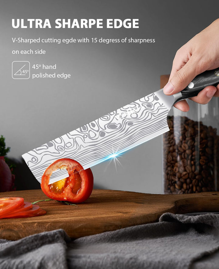 MOSFiATA Nakiri Messer Kochmesser,Küchenmesser Mehrzweck Fleischmesser ,mit Fingerschutz und Klingen