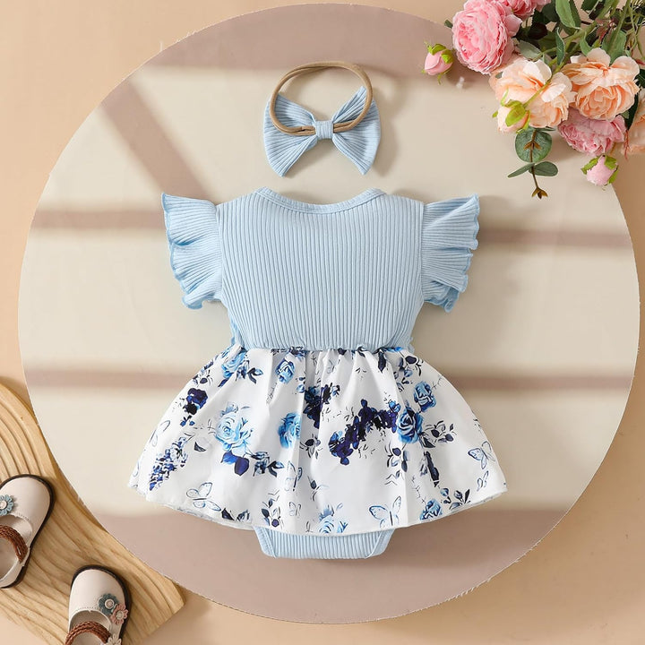 Neugeborenes Baby Mädchen Kleidung Sets Rüschen Kurzarm Tops Blumen Hosenträger Shorts mit Stirnband