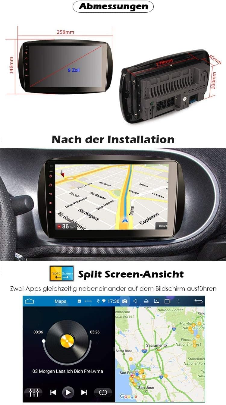 Erisin 9 Zoll 8-Kern 4GB+64GB Wireless CarPlay Android 11 Autoradio mit GPS Navi Bluetooth Für Merce