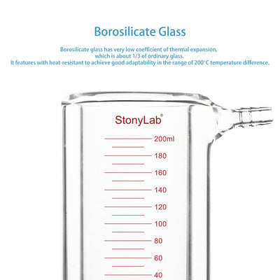 stonylab Glas Ummantelt Becher, 1 Packung Messbecher aus Borosilikatglas mit Flachem Boden und Doppe